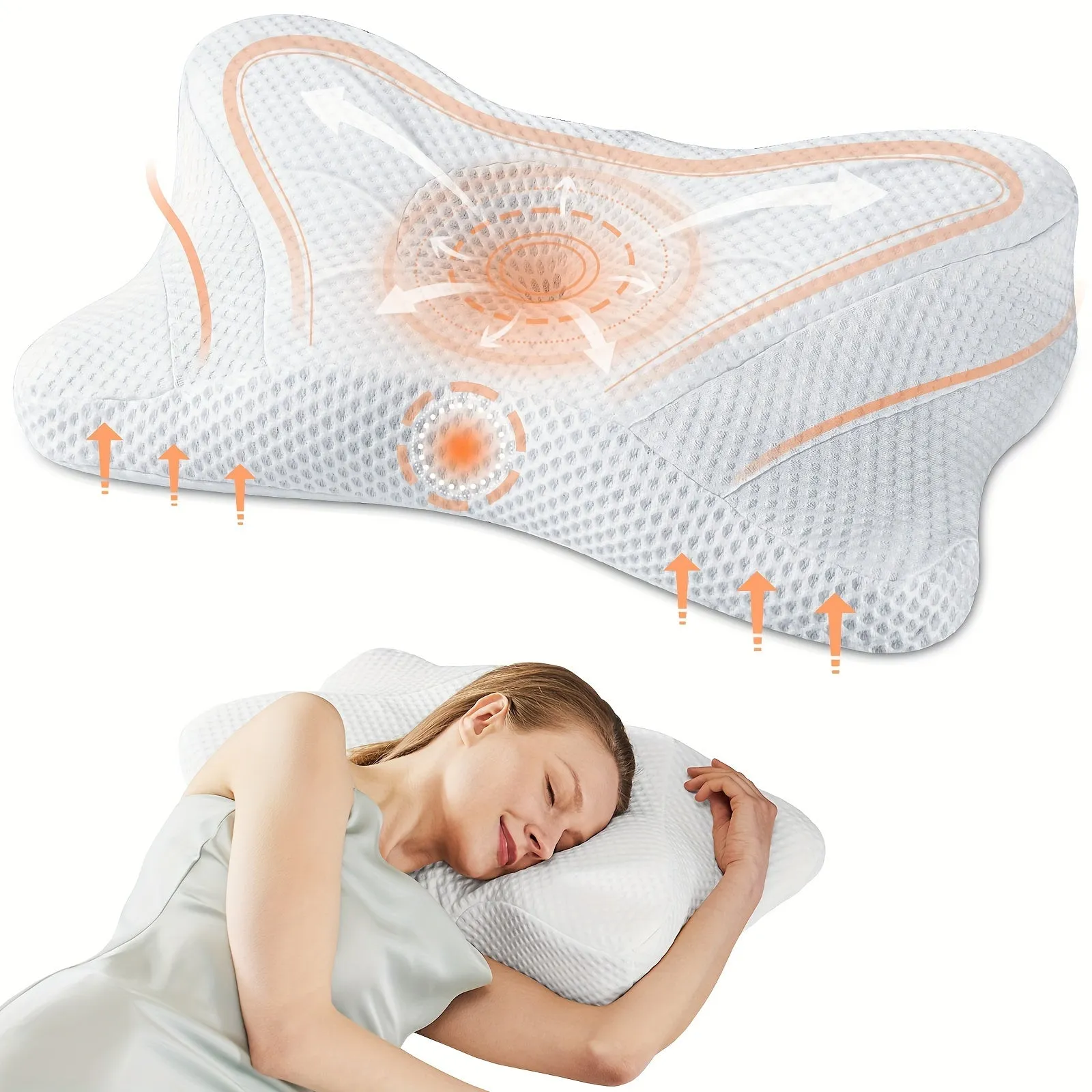 Cervical Neck Pillow, Ergonomic Contour Neck Pillows for Neck Pain Relief, Memory Foam Orthopedic Bed Pillow for Side Back Stomach Sleeper, Neck Pillow with Cooling Pillowcase