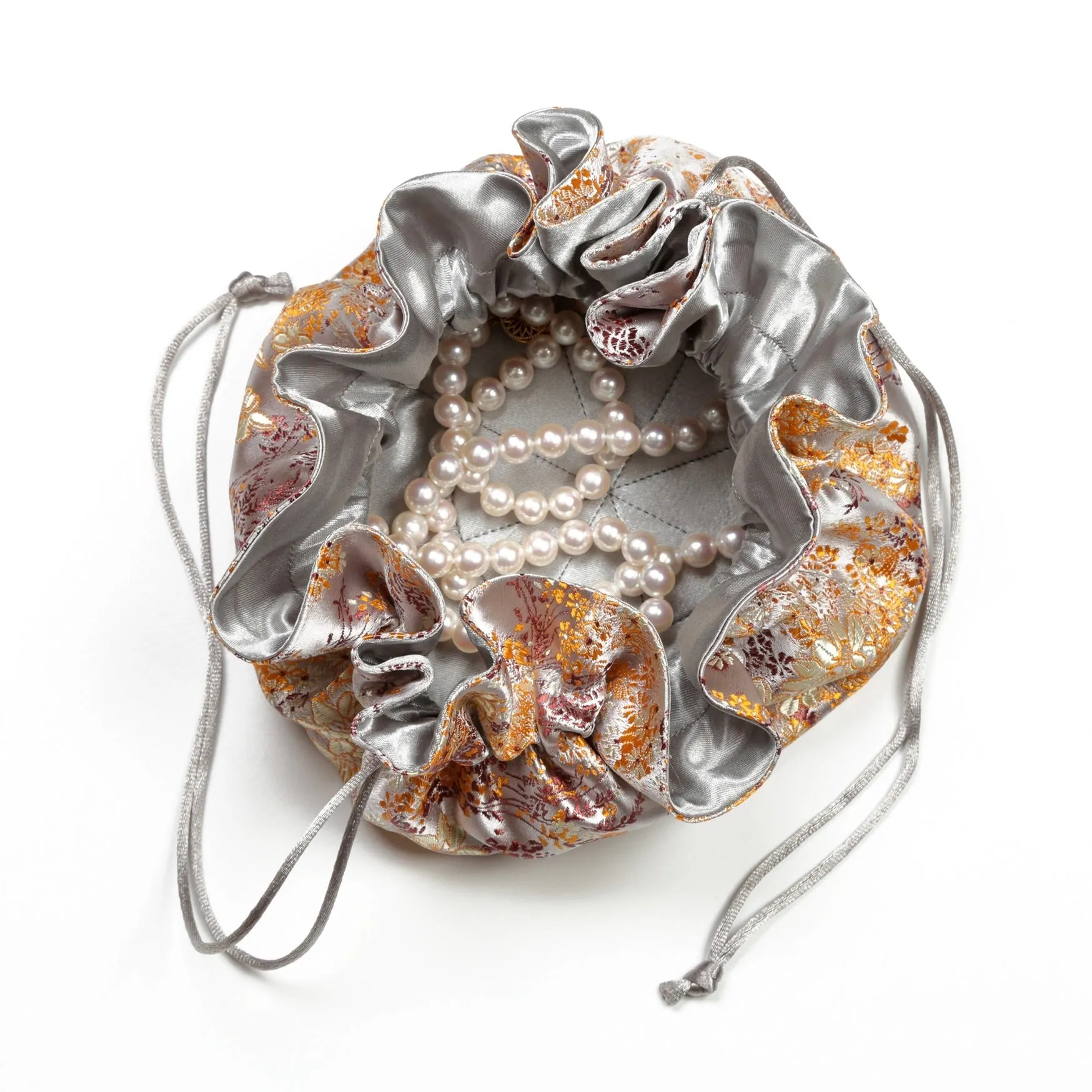 Floral Brocade Jewelry Pouch Light Gray
