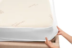 Memory Foam Mattress Protector – Organic Cotton with Eco-Friendly Greenshield Water Resistance – Kool-Flow Breathable Stretch Fabric – All USA Made – Best for Plush Beds – Queen