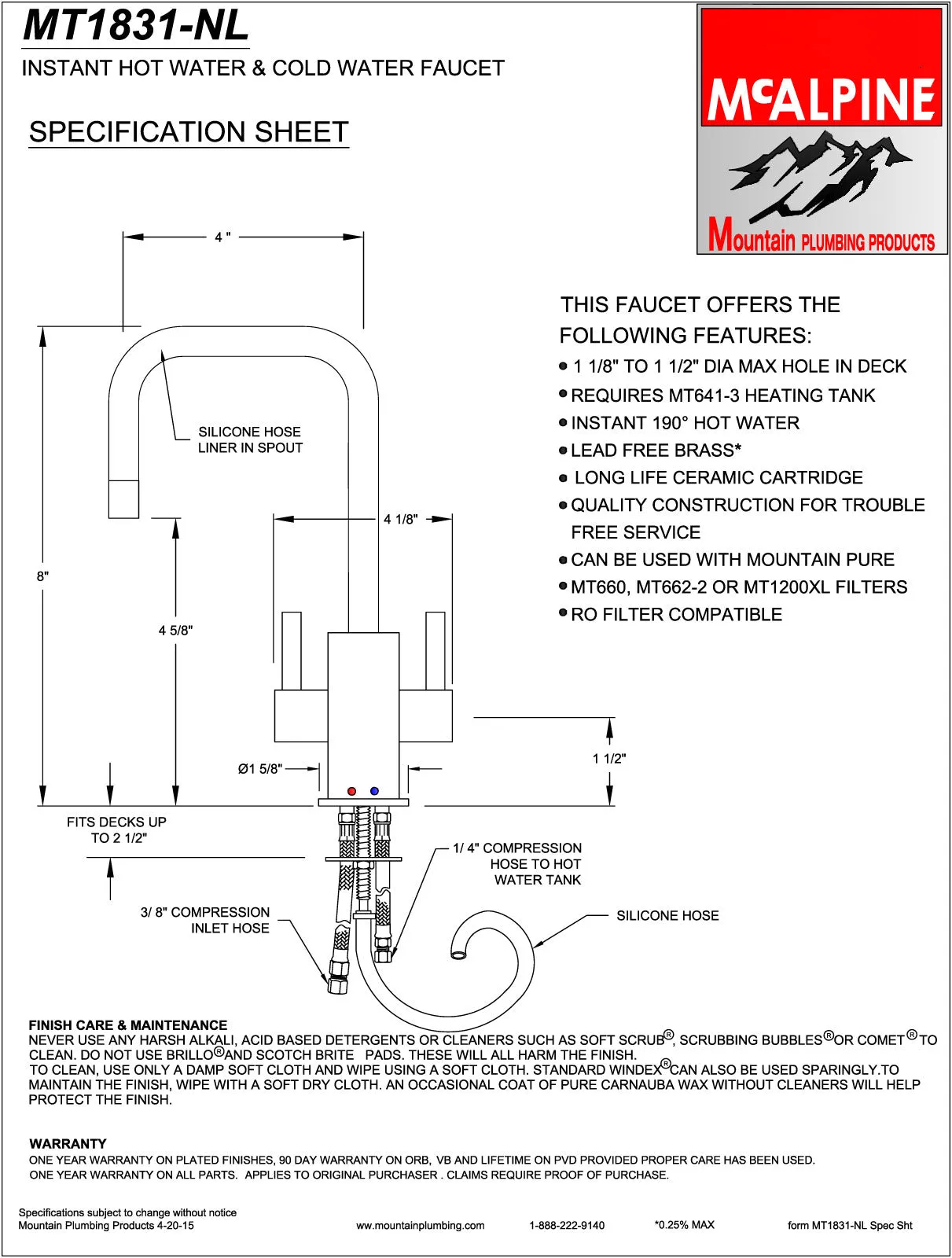 Mountain Plumbing MT1831-NL Francis Anthony Collection Hot & Cold Water Faucet (90° Spout)
