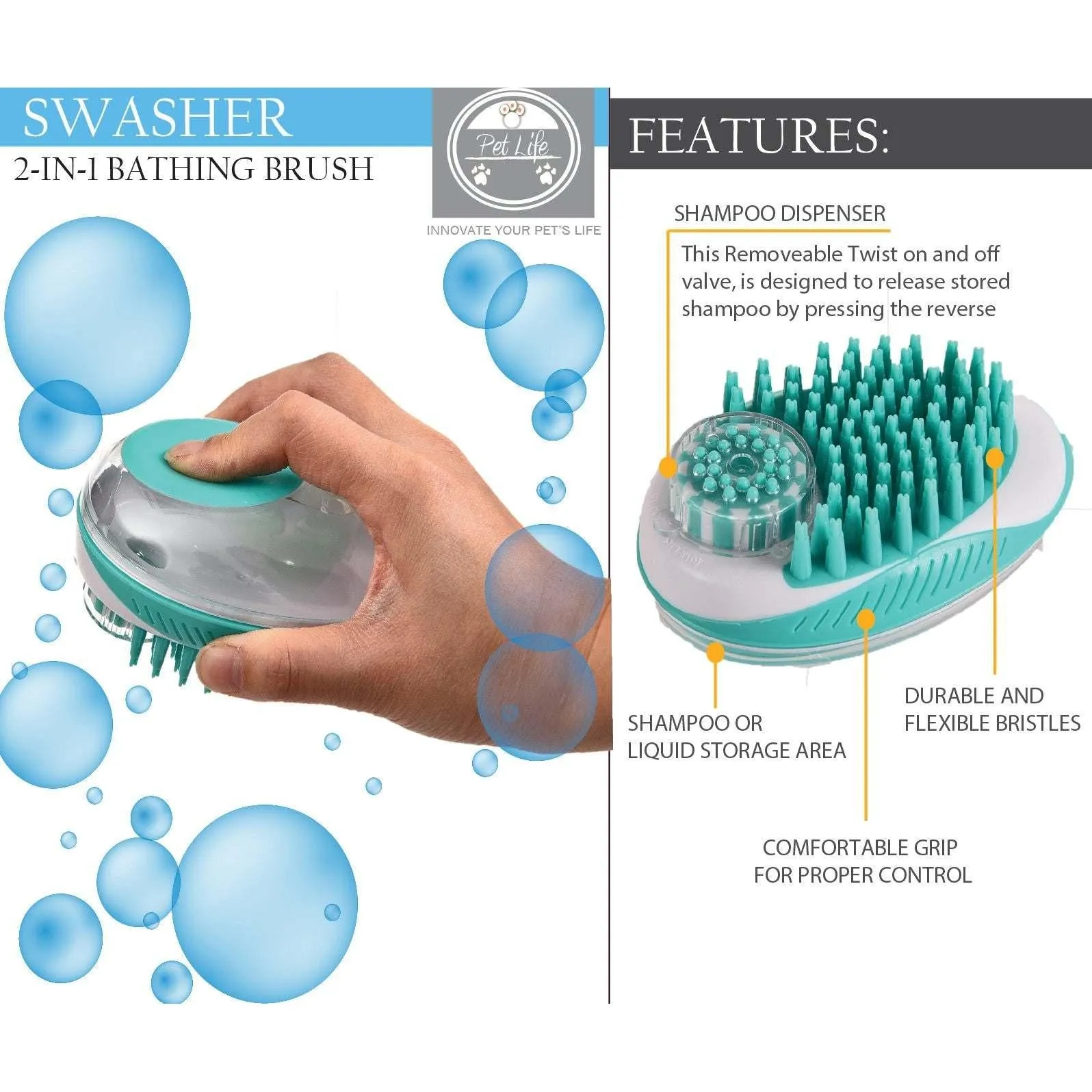 Shampoo dispensing brush for pets