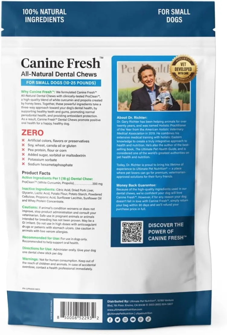 Ultimate Pet Nutrition Canine Fresh All-Natural Dental Chews for Small Dogs 10-25 lbs, 30 count